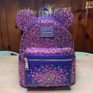 NWT Loungefly Disney Parks Fantasyland Purple Sequin Mini Backpack (HARD TAG)